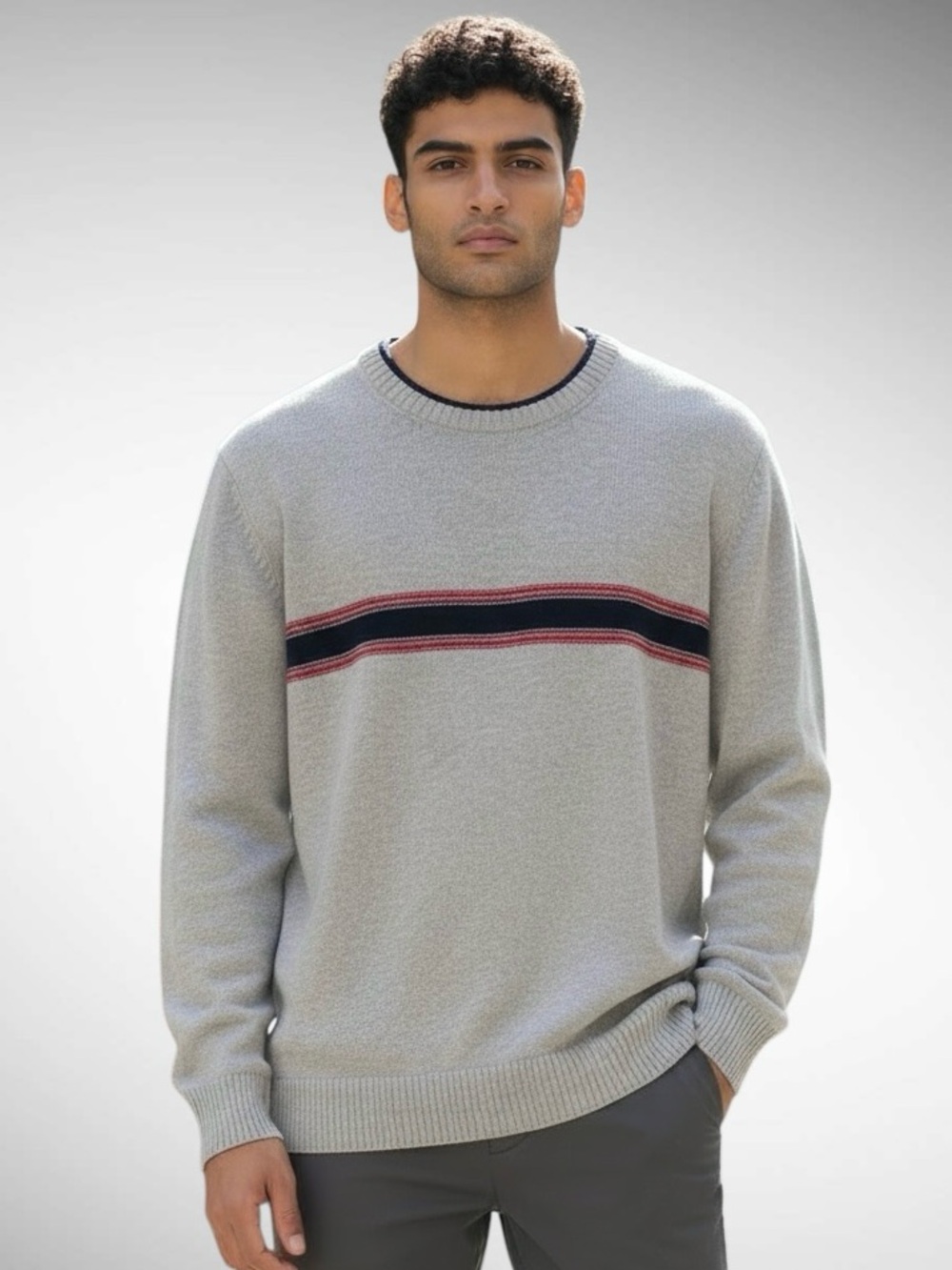 Tommy Hilfiger Vintage Men’s 100% Cotton Pullover Sweater with Chest Stripe
